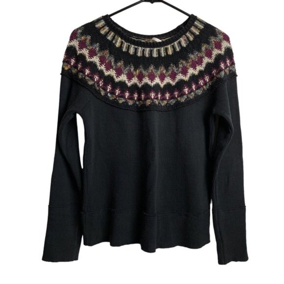 Free People Mandala Swit Thermal Top – Black with Multicolor Stitching – Size S - Picture 2 of 9